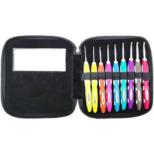 9pcs TPR Colorful aluminum croche needle kit weave tools Crochet hooks so weave Set of knitting needles hook and knitting bag