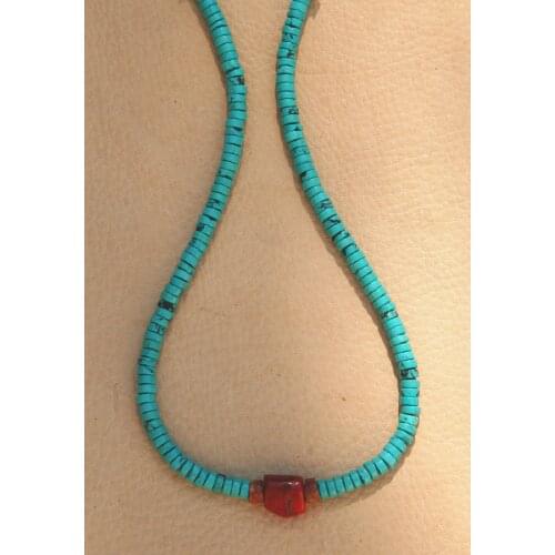 AA 30% off>>> 1148 GENUINE TURQUOISE & CORAL ROCKSHEISHE BEAD NECKLACE