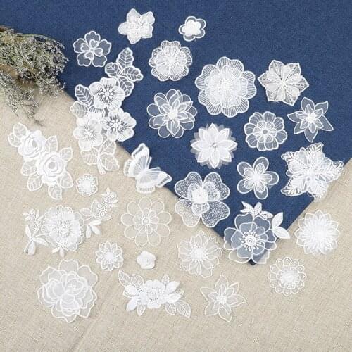 White Lace Flower Embroidery Patches for Clothing