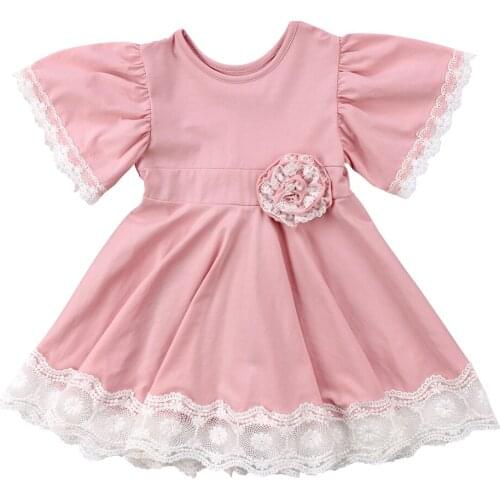 Princess Kids Baby Girl Dress Lace Floral Party Dress Casual Solid Wedding Dress
