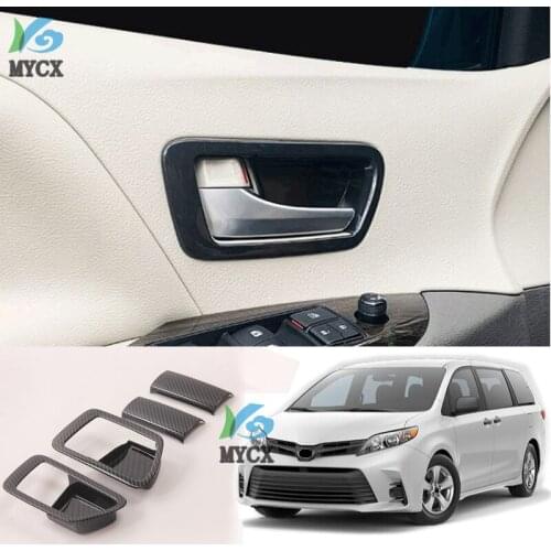 For Toyota Sienna 2019 2020 Carbon Fiber Interior Door Handle Bowl Cover Trims Protection Sticker Car Accessories Styling