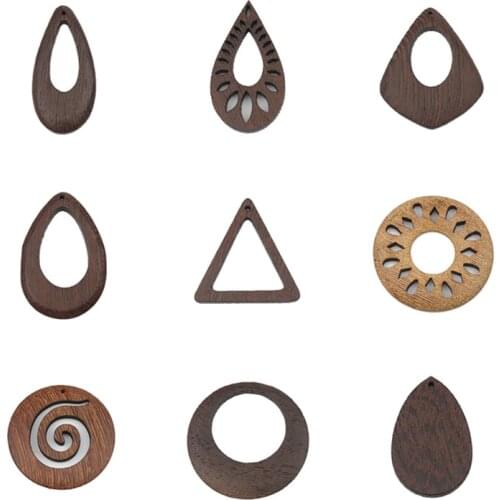 DoreenBeads Vintage Wood Geometric Round Triangle Hollow Pendants For Women Men DIY Making Necklace Earrings Charms Jewelry,2PCs