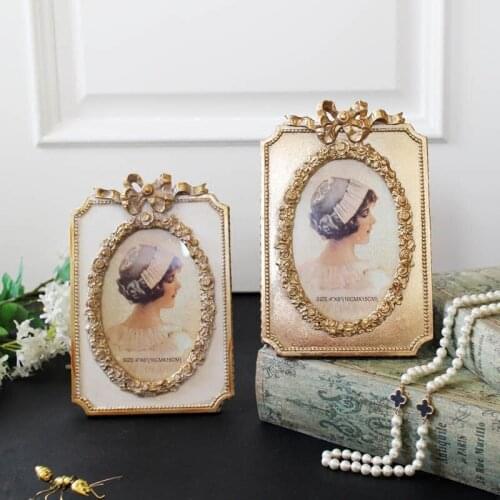French court retro nostalgic hand-painted gold art photo frame blue carved photo frame home wedding decoration gift ornaments