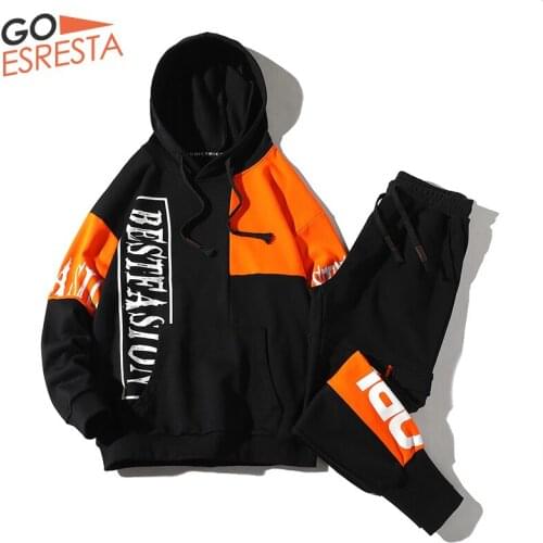 GOESRESTA 2020 Fashion Mens Set Spring And Autumn 2 Pieces Hoodie + Sports Pants Suit Casual Street Jogging Print Set Men