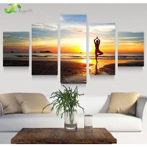Picture 5 Panel Wall Decoration Sunset Seascape Painting On Prints Canvas Art For Living Room Sunset Seascape Painting Unframed