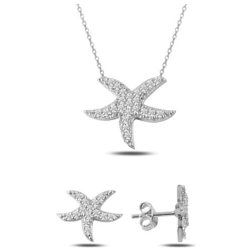 Kutaydan Zircon Stone Sea Star 925 Sterling Silver Set Made in Turkey