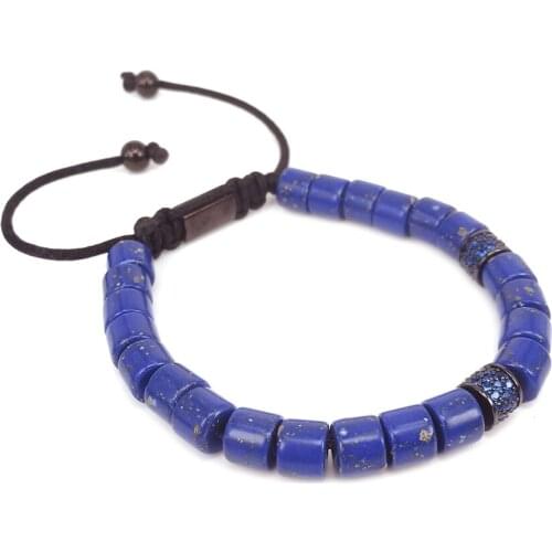 Fashion Macrame Bracelets Lapis Lazuli & Black Micro Pave Sapphires CZ Tube Beads Braided Charm Tulum Bracelet For Men Women