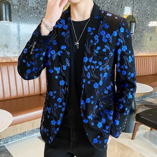 2021 Mens Spring and Autumn Fashion Personalized Printed blazer Youth Slim Casual Floral blazer jacket