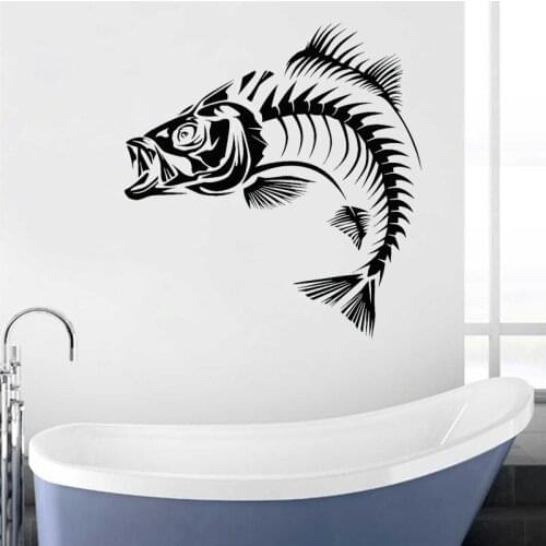 Fish Skeleton Stickers Fishing Club Vinyl Wall Decal Angler Hobby Creative Mural Removable Home Decor O246
