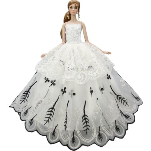 NK 1 Pcs White Lace Wedding Dress For Barbie doll Fashion Princess Dress For 1/6 Doll Gown Handmade Dress Clothes Accessories