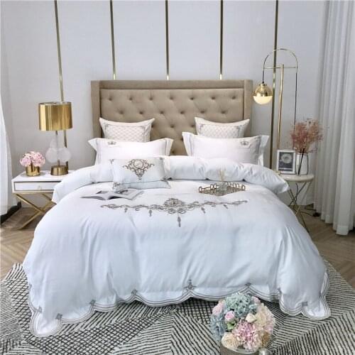 New Washed Silk Duvet Cover Sets King Queen Size Bedding Sets Flat Sheet/fitted Sheet Pillowcases Bed Bed Embroidery Cover Linen