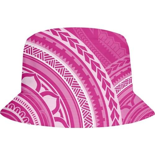 Summer Polynesian Bucket Hat Foldable Fisherman Hat Woman Soft Beach Sun Fisherman Hat Mens Fashion Pink and white printing cap