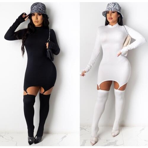 37V2045 Autumn Winter Women Casual Fashion Solid Sexy Gloves with Socks Club Outfits Dress Vestidos Plus Size Hot