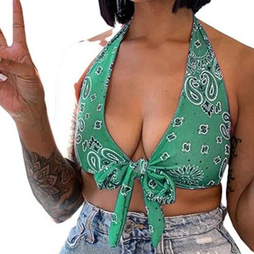 Sexy Women Vest V Neck Paisley Print Sleeveless Bandage Halter Bustier Bra for Daily Life tops for women fashion Summer xxl