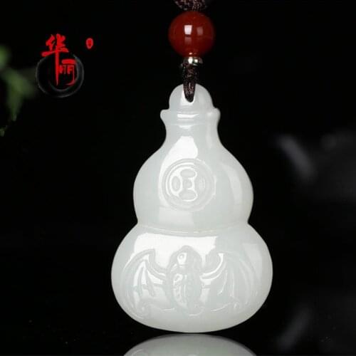 Natural top brand white jade pendant hand-carve gourd jade pendants brand men necklace jadeite jade jewelry jade necklace