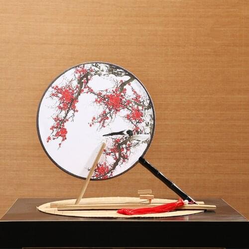 Portable Vintage Round Dancing Hand Fan Chinese Style Wedding Decorative Bride Fan with Tassel