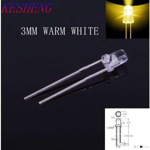 Clear Lens LED 3mm Warm White Round Top Transparent Ultra Bright 3 mm LED Light Emitting Diode Lamp 1000PCS