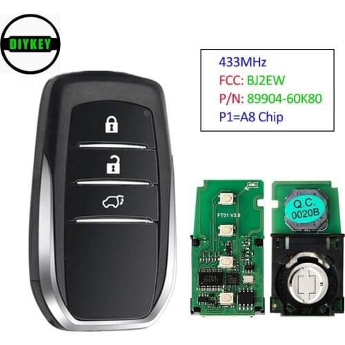 DIYKEY Smart Keyless Remote Key for Toyota Land Cruiser 2016 - 2018 Fob Board# 0020 FCC: BJ2EW 89904-60K80 433MHz FSK P1=A8 Chip