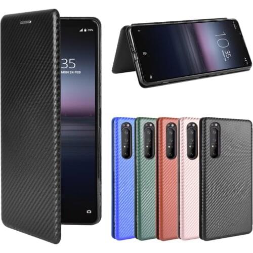 Carbon Fiber PC+TPU Luxury Flip leather Phone case For Sony Xperia 1 II Case For Sony Xperia 10 II 1ii 10ii Case Cover