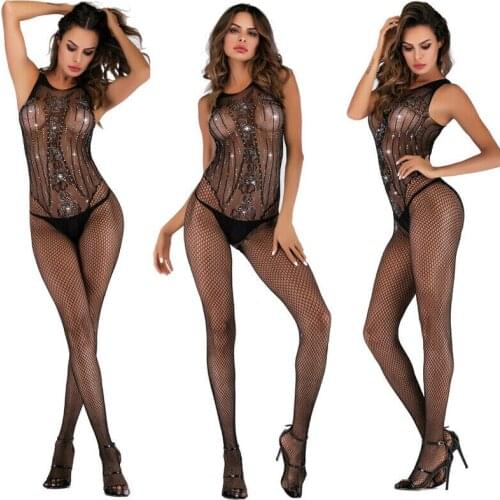 Sexy Lingerie Women Nightwear Open Crotch Fishnet Body Stocking Bodysuit Black Sexy Hollow Out Bodystocking Without Briefs