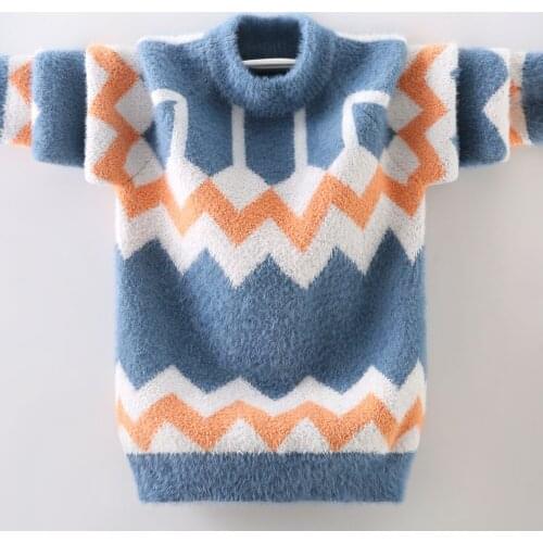 2020 Childrens Sweaters Male Knitwear Sweater Warm Stripe Round Collar Casual Mink Fur Pullovers Streetwear Men Clothing