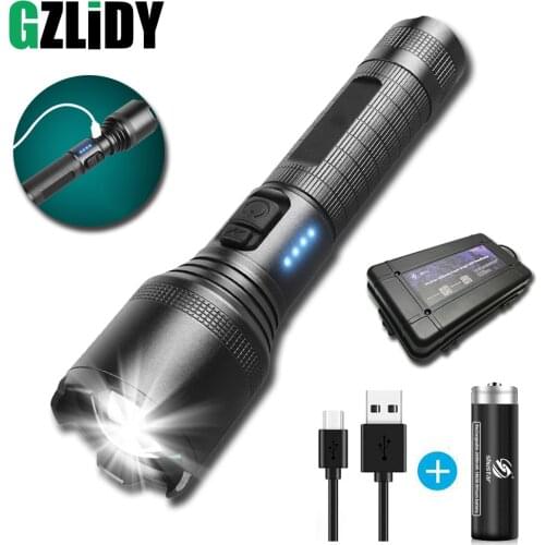 USB Rechargeable LED Flashlight Powerful 4 Core P50 Torch with Power Display Waterproof Fishing Lantern Zoom 18650 Camping Light