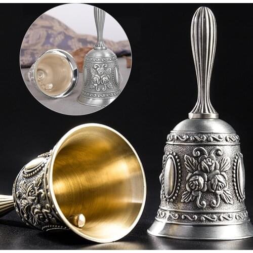 Retro Metalen Tone Hand Bel Metalen School Diner Shoptea Bell Hand Held Craft Bruiloft Decoratie Alarm School Kerk Klaslokaal