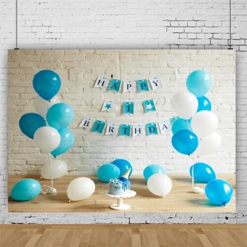 Blue Theme Cake Balloon Portrait Photography Backdrop One Year Birthday Party Photo Background Vinyl Photocall Booth Props