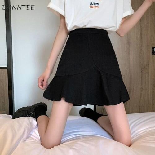 Summer Skirts Women Fashion Solid All-match High Waist Sweet Japanese Style Casual Soft A-line Streetwear Simple Female Bottom