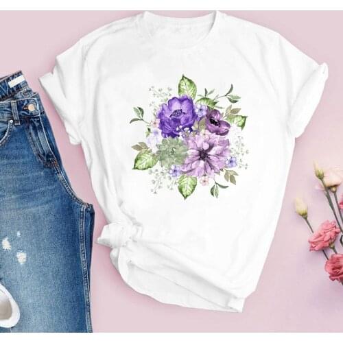 Summer T-shirt 2021 Flower Aesthetic Graphic t shirt Harajuku Fashion Tops Female Short Sleeve t-shirt women Oversize