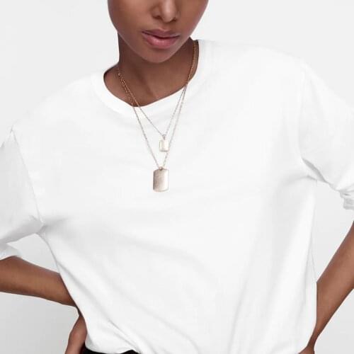 ZA Trendy Long Square Gold Metal Layered Pendant Necklace Women 2021 New Gothic Statement Chain Necklace Female Jewelry Gifts