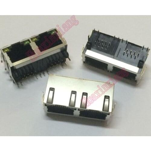 10PCS/Lot Two RJ45 8P8C Steel Shield Network Double Female Jack/Socket Connector 90 Degree with LED and shrapnel