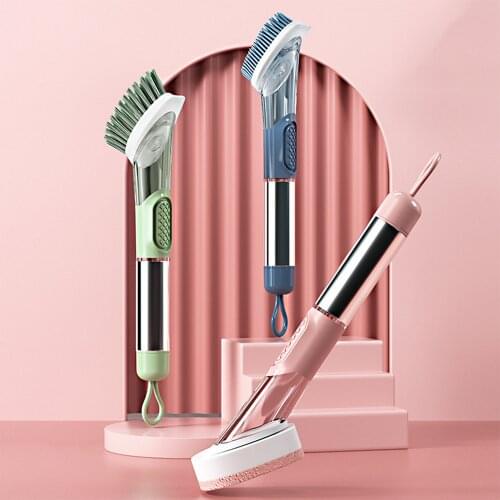 Three-in-one kitchen cleaning brush scrubber dish washer dishwashing sponge automatic liquid dispenser kitchen pot cleaning tool