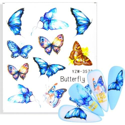 3D Watercolor Butterflies Sliders Nail Art Water Transfer Decal Sticker Blue Valentines Day Nail Decoration Tattoo Manicure