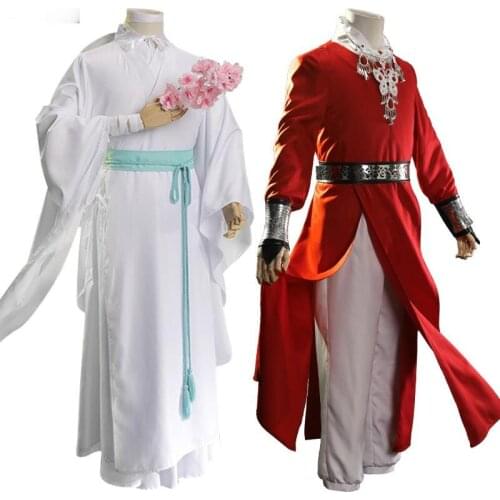 Ainiel Anime Xie Lian Tian Guan Ci Fu Cosplay Costume Hua Cheng Han Fu Kimono Xielian Bamboo Hat Props White Outfits Disfraz