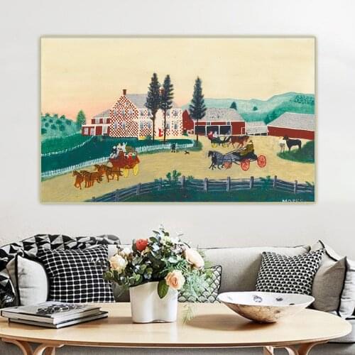 Anna Mary Robertson Grandma Moses《The Old Checkered House of 1850, Cambridge》Canvas Oil Painting Aesthetic Decor Home Decoration