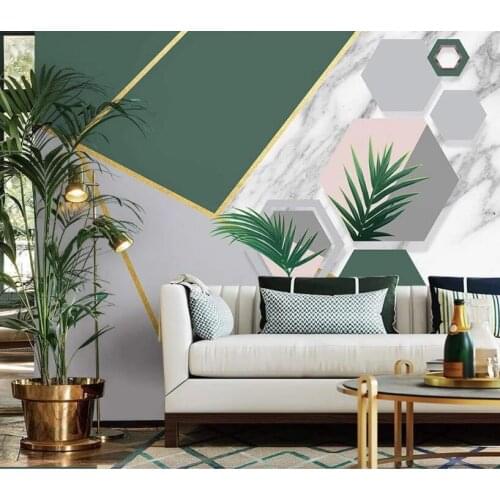 Bacal custom Modern Green Nordic geometric marble tropical plants background wall living room bedroom 3D wallpaper murals