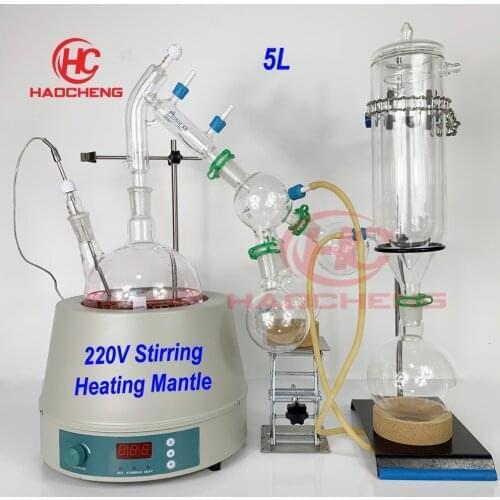 Free shipping,5L Short Path Distillation with 220V Stirring Heating Mantle,Chiller Heaater and Vacuum Pump