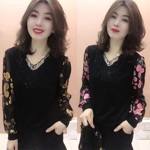 Blouse Women Shirt 2021 Spring T-shirts Womens Shirt Rhinestone Shirt Spring And Autumn Clothing Blusas Mujer De Moda