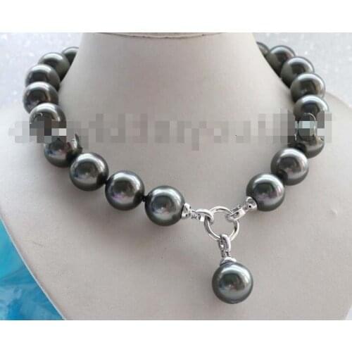 18" Natural 18mm Black Round Shell Pearl Necklace Pendant #f1721!^^^@^Noble style Natural Fine jewe FREE SHIPPING