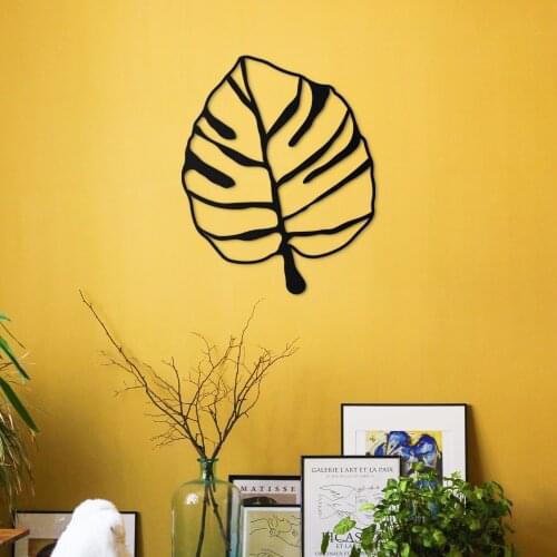 Leaf Metal Black Nature Wall Art Decorative Nordic Style Large Vinyl Wall Decor for Study Room Living Room Office Home Decoration