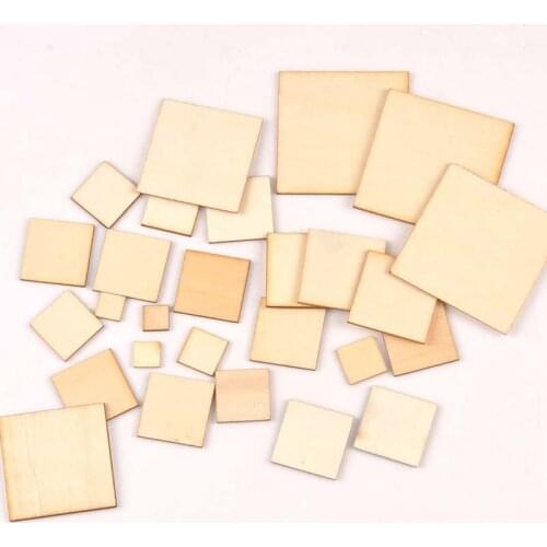 50pcs mix Natural square pattern wooden Scrapbooking Carft for Home decoration diy Handmade handcraft 10/20/30/40/50mm MT2133