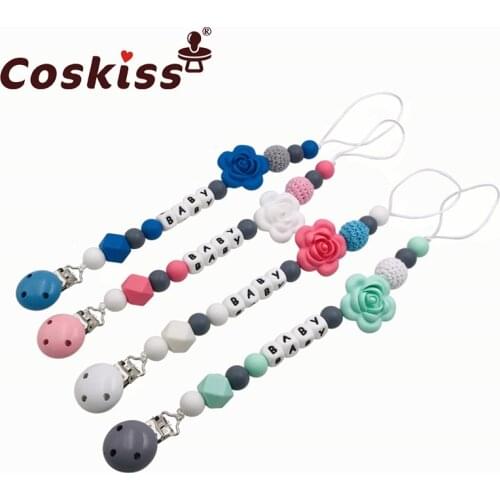 Baby Teether Pacifier Chain Organic Teether Natural Teething Grasping Toy Silicone Beads Toddler Teether Newborn DIY Baby Gift