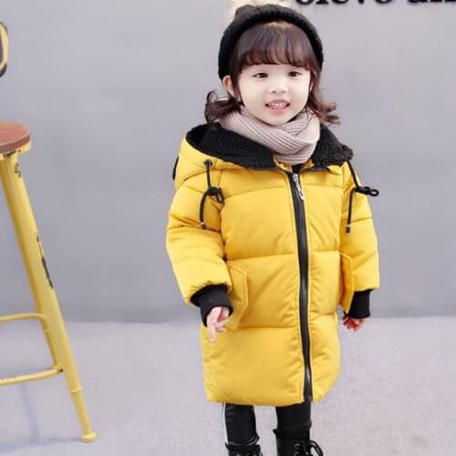 New Winter Girls Boy Hooded Long Jacket Thick Warm Children Drawstring Coats Kids Teenager Fashion Yellow Red Black High Quality