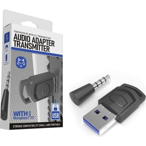 For PS5 PS4 PC Bluetooth-compatible Transmitter Adapter Headset Receiver 3.5mm Microphone