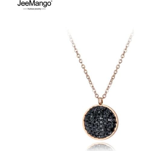 JeeMango Trendy Stainless Steel Bohemia Party Necklaces Jewelry Pave Setting Rhinestone Circle Choker Necklace For Women JN18050
