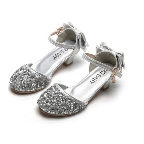 Girls' leather shoes 2021 new fashion crystal lovely princess shoes high heels girls' student performance dance shoes