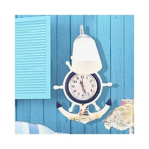 Creative Mediterranean Sea Style Clock Frosted Glass Shade Wall Lamp for Children Room Bedroom Wall Lighting Bedside Wall Lights
