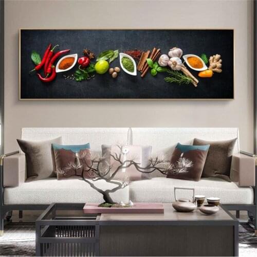 Kitchen Themed Wall Art Decor Vegetables and seasoning In Table Canvas Paintings Food Cooking Ingredients Canvas Art Print Decor