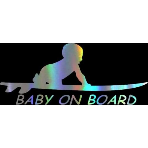 Hot Personality Baby on Board Surf Surfing Surfboard Funny Car Decal Reflective Laser Vinyl Car Sticker 3D Car Styling PVC